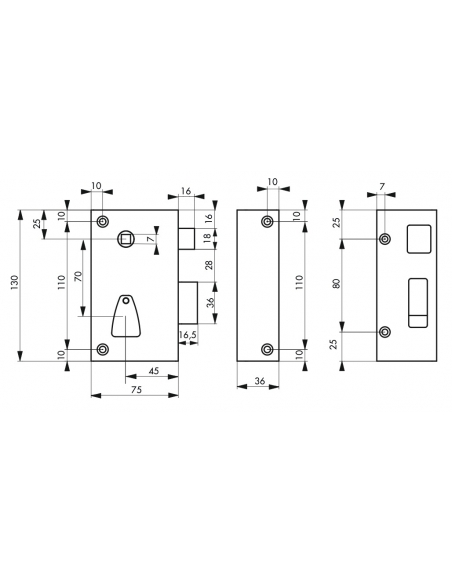 Serrure verticale en applique 6 gorges à fouillot pour entrée, droite, axe 45mm, carré 7mm, 75x130mm, noir, 2 clés - THIRARD ...