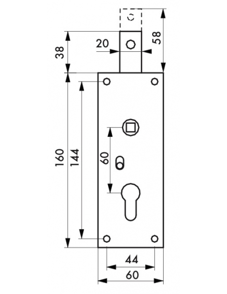 Boitier de serrure en applique à double entrée à fouillot pour garage basculante, 1pts haut, 60x160mm, carré 7mm, gris - THIR...