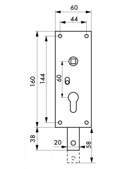 Boitier de serrure en applique à double entrée à fouillot pour garage basculante, 1pts bas, 60x160mm, carré 7mm, gris - THIRA...