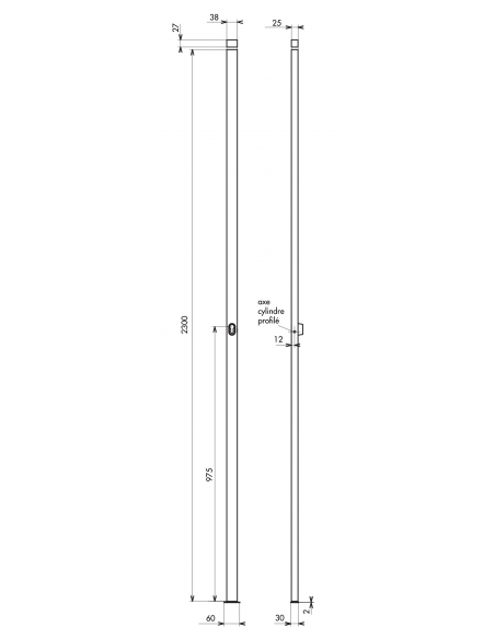 Boitier de crémone à cylindre pour porte et fenêtre, 2 pts, hauteur 2300mm, noir - THIRARD Crémone