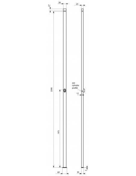 Boitier de crémone à cylindre pour porte et fenêtre, 2 pts, hauteur 2300mm, argent - THIRARD Crémone