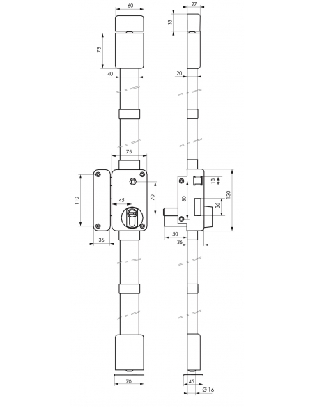 Serrure en applique Beluga A2P* à fouillot pour entrée, gauche, 3pts, Transit2 30x65mm, axe 45mm, blanc, 4 clés - THIRARD Ser...