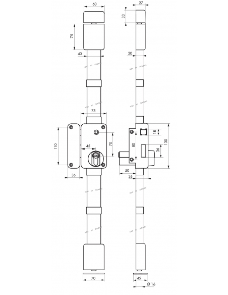 Serrure en applique Beluga A2P* à fouillot pour entrée, gauche, 3pts, Transit2 30x65mm, axe 45mm, marron, 4 clés - THIRARD Se...