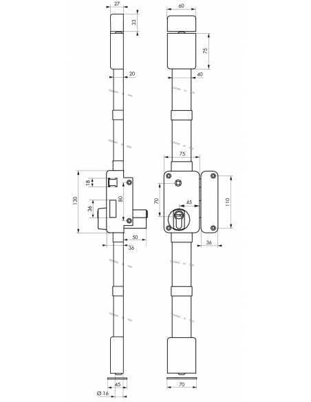 Serrure en applique Beluga A2P* à fouillot pour entrée, droite, 3pts, Transit2 30x65mm, axe 45mm, blanc, 4 clés - THIRARD Ser...