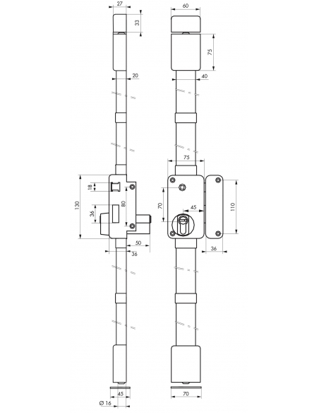 Serrure en applique Beluga A2P* à fouillot pour entrée, droite, 3pts, Transit2 30x65mm, axe 45mm, marron, 4 clés - THIRARD Se...