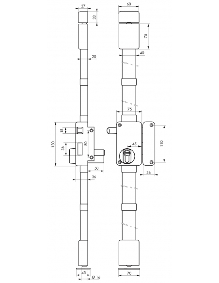 Serrure en applique Beluga A2P* à tirage pour entrée, droite, 3pts, Transit2 30x65mm, axe 45mm, blanc, 4 clés - THIRARD Serru...