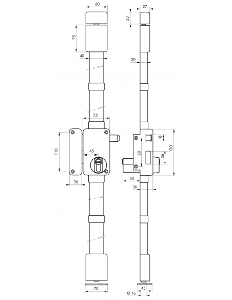 Serrure en applique Beluga A2P* à tirage pour entrée, gauche, 3pts, Transit2 30x65mm, axe 45mm, blanc, 4 clés - THIRARD Serru...