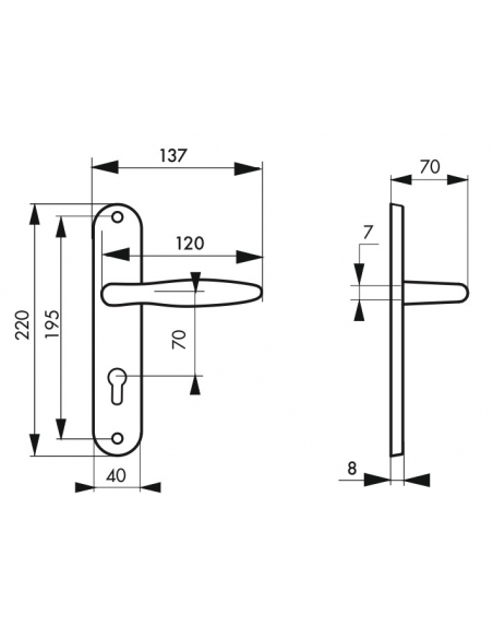 Ensemble de poignées pour porte d'entrée Thalia, trou de cylindre, carré 7mm, entr'axes 195mm, nickelé satiné - THIRARD Poign...