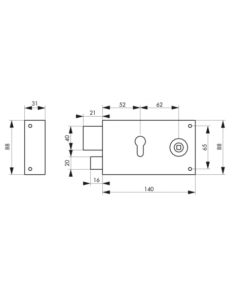 Boitier de serrure horizontale en applique double entrée à fouillot pour portail, gauche, axe 52mm, 140x88mm, inox - THIRARD ...