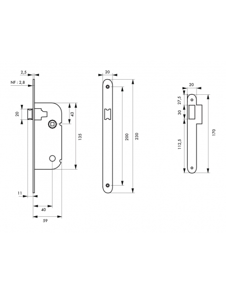 Serrure encastrable NF pour porte intérieure, axe 40mm, bouts ronds, blanc - THIRARD Serrures encastrables