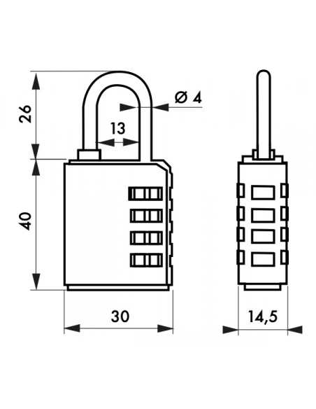 Cadenas à combinaison Compact 04 sur clé passe, 4 chiffres, intérieur, anse acier, 40mm, noir - THIRARD Cadenas à combinaison