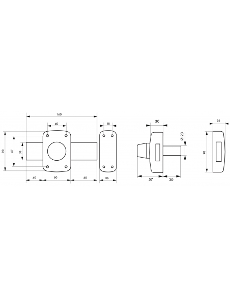 Verrou double entrée Corvette pour porte de garage, cylindre 30mm, pêne 160mm, acier, 3 clés, époxy bronze - THIRARD Verrous