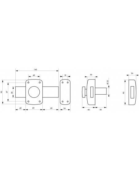 Verrou à bouton Corvette pour porte de garage, cylindre 30mm, pêne 160mm, acier, 3 clés, époxy bronze - THIRARD Verrous