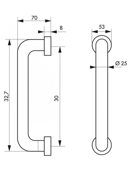 Paire de poignée pour porte battante, entr'axe 300mm, L 325mm, inox - THIRARD Poignée de porte battante