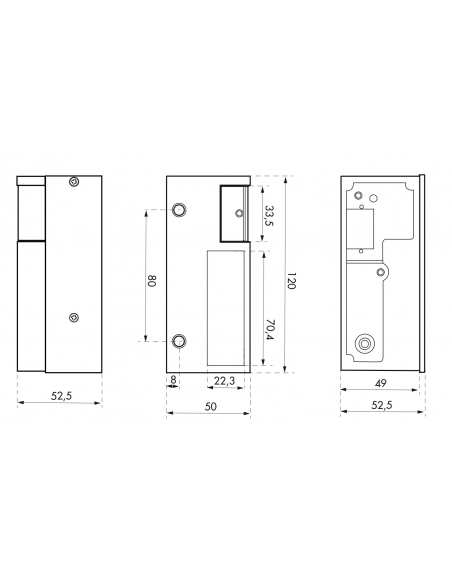 Gâche électrique pour serrure verticale en applique, droite, 12/24V, gris - THIRARD Gâche de porte électrique