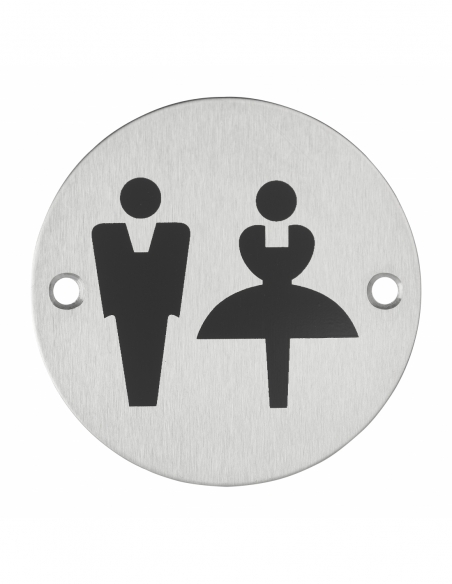Disque de signalisation WC Mixte , à visser, inox brossé, marquage noir, Ø76mm - THIRARD Plaques de signalisation à visser