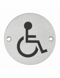 Disque de signalisation WC Handicapé , à visser, inox brossé, marquage noir, Ø76mm - THIRARD Equipement