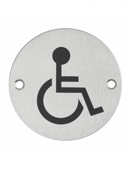 Disque de signalisation WC Handicapé , à visser, inox brossé, marquage noir, Ø76mm - THIRARD Disques de signalisation à visser