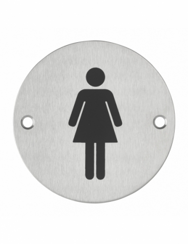 Disque de signalisation WC Femme , à visser, inox brossé, marquage noir, Ø76mm - THIRARD Disques de signalisation à visser