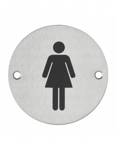 Disque de signalisation WC Femme , à visser, inox brossé, marquage noir, Ø76mm - THIRARD Disques de signalisation à visser