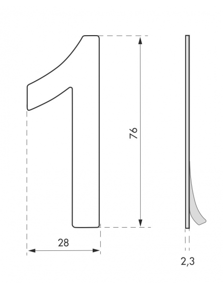 Chiffre 1 adhésif, inox, H.76mm - THIRARD Signalétique