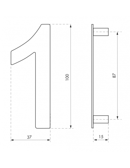 Chiffre 1 à visser, inox, H.100mm - THIRARD Signalétique