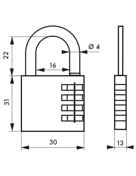 Cadenas à combinaison Venus, 3 chiffres, intérieur, anse acier, 30mm - THIRARD Cadenas à combinaison