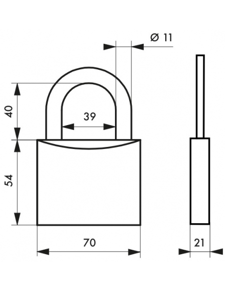 Cadenas à clé Type 1, laiton, extérieur, anse laiton, 70mm, 2 clés - THIRARD Cadenas