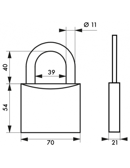 Cadenas à clé Type 1, laiton, intérieur, anse acier, 70mm, 2 clés - THIRARD Cadenas