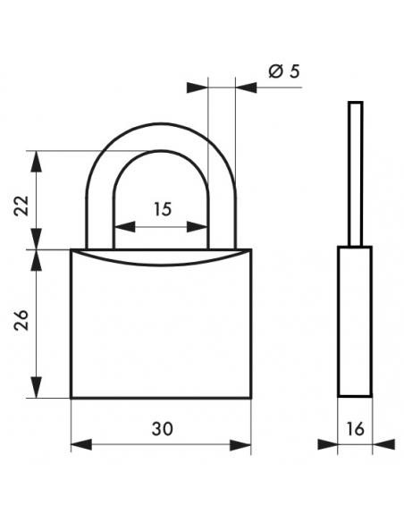 Cadenas à clé Type 1, laiton, extérieur, anse laiton, 60mm, 2 clés - THIRARD Cadenas