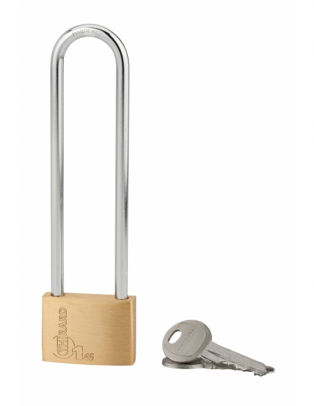 Cadenas à clé Type 1, intérieur, laiton, anse haute acier, 45mm, 2 clés - THIRARD Cadenas à clé