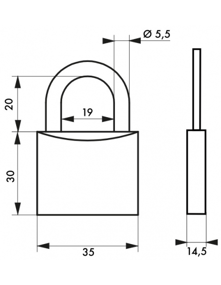 Cadenas à clé Type 1, laiton, intérieur, anse acier, 35mm, 2 clés - THIRARD Cadenas