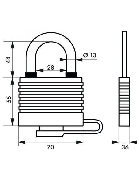 Cadenas à clé Slice, acier, extérieur, anse acier, 65mm, 2 clés - THIRARD Cadenas