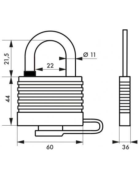 Cadenas Bumper à clé, acier, extérieur, 54mm, 2 clés - THIRARD Cadenas