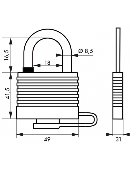 Cadenas Bumper à clé, acier, extérieur, 45mm, 2 clés - THIRARD Cadenas