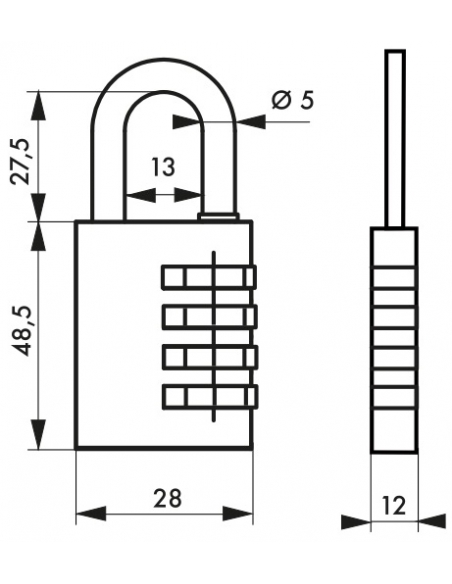 Cadenas à combinaison 258, laiton, 4 chiffres, intérieur, anse acier, 28mm - THIRARD Cadenas à combinaison