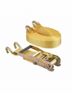 Sangle de serrage à cliquet gainé, 8m, à cliquet, crochets JJ, jaune - THIRARD Sangles à cliquet