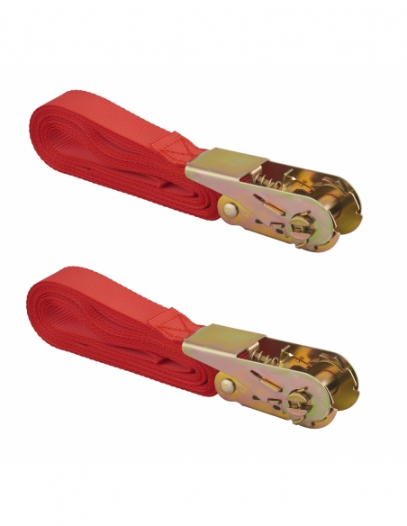 Lot de 2 sangles de serrage, 5m, à cliquet, rouge - THIRARD Sangles à cliquet