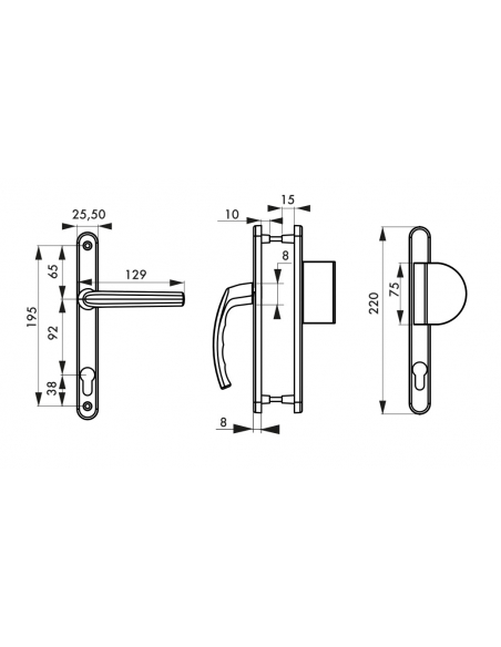 Ensemble de poignées pour porte d'entrée palière Sultane trou de cylindre, carré 8mm, entr'axes 195mm, argent - THIRARD Poignée