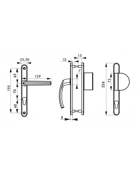 Ensemble de poignées pour porte d'entrée palière Sultane trou de cylindre, carré 7mm, entr'axes 195mm, argent - THIRARD Poignée