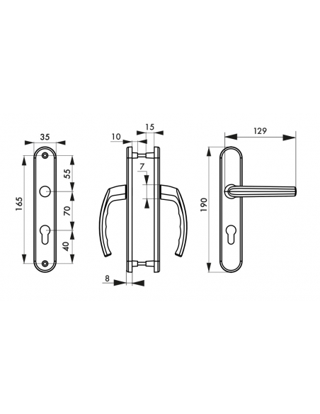 Ensemble de poignées pour porte d'entrée Sultane trou de cylindre, carré 7mm, entr'axes 165mm, inox F9 - THIRARD Poignée