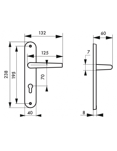 Ensemble de poignées pour porte d'entrée Eris trou de cylindre, carré 7mm, entr'axes 195mm, nickelé brossé - THIRARD Poignée