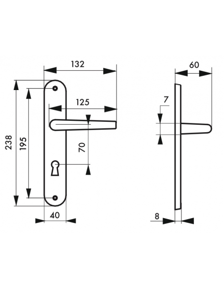 Ensemble de poignées pour porte de chambre Eris trou de clé, carré 7mm, entr'axes 195mm, nickelé brossé - THIRARD Poignée