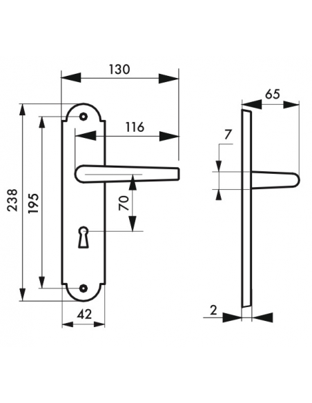 Ensemble de poignées pour porte de chambre Charon trou de clé, carré 7mm, entr'axes 195mm, acier patiné - THIRARD Poignée