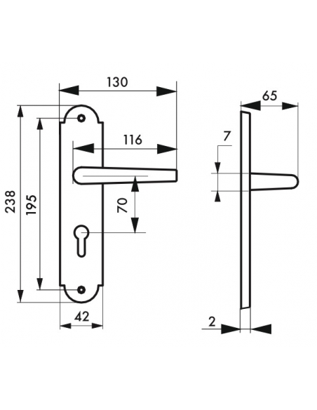 Ensemble de poignées pour porte d'entrée Charon trou de cylindre, carré 7mm, entr'axes 195mm, acier rouillé - THIRARD Poignée