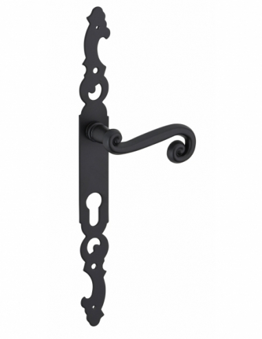 Ensemble de poignées pour porte d'entrée Coq trou de cylindre, carré 7mm, entr'axes 195mm, laqué noir - THIRARD Poignée de po...