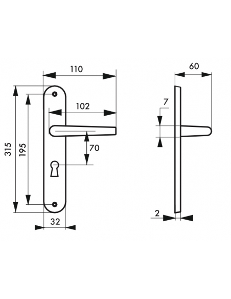 Ensemble de poignées pour porte intérieure Coq trou de clé, carré 7mm, entr'axes 195mm, laqué noir - THIRARD Poignée