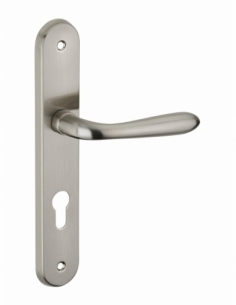 Ensemble de poignées pour porte d'entrée Athena à cylindre, carré 7mm, entr'axes 195mm, nickelé brossé - THIRARD Poignée de p...