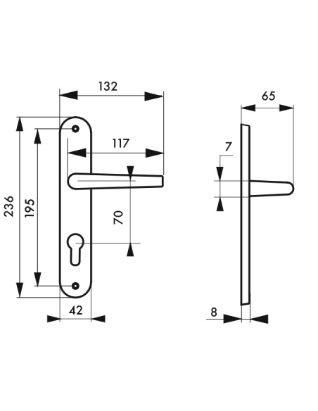 Ensemble de poignées pour porte d'entrée Athena à cylindre, carré 7mm, entr'axes 195mm, nickelé brossé - THIRARD Poignée