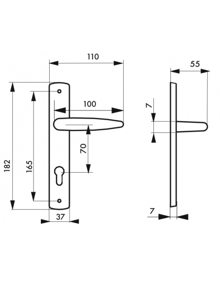 Ensemble de poignées pour porte intérieure Ares trou de cylindre, carré 7mm, entr'axes 165mm, chromé - THIRARD Poignée